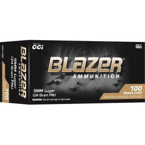 Blazer Brass 9mm Luger Ammo 124 Grain Full Metal Jacket Case Of 1000 (10 Boxes Of 100) zer Brass 9mm Luger 124 Grain Full Metal Jacket Case Of 1000 (10 Boxes Of 100) Ammo
