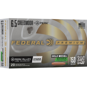 Federal Premium Gold Medal 6.5 Creedmoor Peak Ammo 153 Grain Sierra Tipped MatchKing Polymer Tip Case Of 200 (10 Boxes Of 20) eral Premium Gold Medal 6.5 Creedmoor Peak 153 Grain Sierra Tipped MatchKing Polymer Tip Case Of 200 (10 Boxes Of 20) Ammo