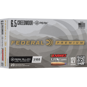 Federal Premium 6.5 Creedmoor Peak Ammo 127 Grain Barnes Long Range X (LRX) Polymer Tip Lead Free Box Of 20 eral Premium 6.5 Creedmoor Peak 127 Grain Barnes Long Range X (LRX) Polymer Tip Lead Free Box Of 20 Ammo