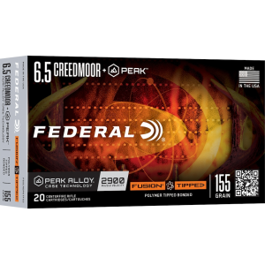 Federal Premium Fusion Tipped 6.5 Creedmoor Peak Ammo 155 Grain Polymer Tip Box Of 20 eral Premium Fusion Tipped 6.5 Creedmoor Peak 155 Grain Polymer Tip Box Of 20 Ammo