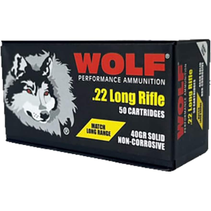 Wolf Match Long Range 22LR Ammo 40 Grain Round Nose Box Of 50 f Match Long Range 22LR 40 Grain Round Nose Box Of 50 Ammo