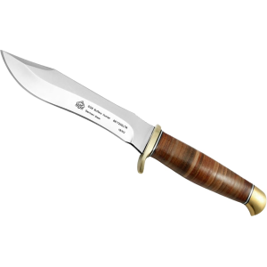 PUMA SGB Buffalo Hunter Fixed Blade Knife 5.7" Clip, Recurve 1.4116 Satin Blade Stacked Leather Handle Brown
