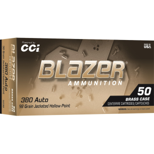 Blazer Brass 380 ACP Ammo 98 Grain Jacketed Hollow Point Box Of 50 zer Brass 380 ACP 98 Grain Jacketed Hollow Point Box Of 50 Ammo