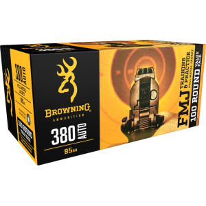Browning FMJ 380 ACP Ammo 95 Grain Full Metal Jacket Case Of 500 (5 Boxes Of 100) wning FMJ 380 ACP 95 Grain Full Metal Jacket Case Of 500 (5 Boxes Of 100) Ammo