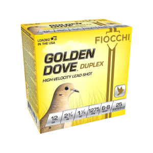 Fiocchi Golden Dove Duplex 12 Gauge Ammo 2-3/4 #6 And #8 Lead Shot 1-1/5 Oz Case Of 250 (10 Boxes Of 25) cchi Golden Dove Duplex 12 Gauge 2-3/4 #6 And #8 Lead Shot 1-1/5 Oz Case Of 250 (10 Boxes Of 25) Ammo