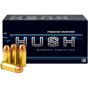 Freedom Munitions Hush Subsonic 40 S&W Ammo 200 Grain Full Metal Jacket Box Of 50 edom Munitions Hush Subsonic 40 S&W 200 Grain Full Metal Jacket Box Of 50 Ammo