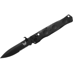 Benchmade Benchmade Mini SOCP Pocket Knife 3.76" Partially Serrated Spear Point CPM S30V Black Blade G-10 Handle Black - $350.00 at MidwayUSA