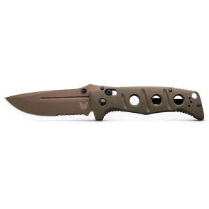 Benchmade Adamas Pocket Knife 3.78" Partially Serrated Drop Point CPM MagnaCut Flat Dark Earth Cerakote Blade G-10 Handle Ranger Green