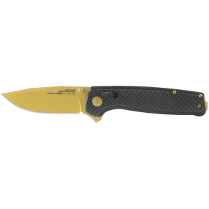 SOG Terminus XR LTE Pocket Knife 2.95" Drop Point CPM S35VN Gold Titanium Nitride Blade Carbon Fiber Handle Black