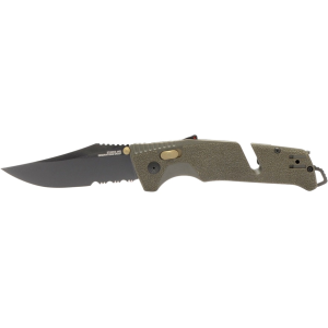 Sog SOG Trident AT Pocket Knife 3.7" Partially Serrated Clip Point Cryo D2 Titanium Nitride Blade Glass Reinforced Nylon (GRN) Handle Flat Dark Earth - $99.95 at MidwayUSA