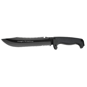 SOG Jungle Primitive  Machete 9.5" Partially Serrated 8Cr13MoV Black Blade Kraton Handle Black