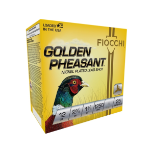 Fiocchi Fiocchi Golden Pheasant 12 Gauge Ammo 2-3/4" #4 Nickel Plated Lead Shot 1-3/8 oz Case of 250 (10 Boxes of 25) - $329.99 at MidwayUSA