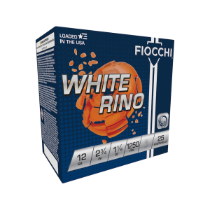 Fiocchi White Rino 12 Gauge Ammo 2-3/4" #8 Lead Shot 1-1/8 oz Box of 25