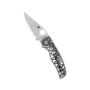 Spyderco Edgerati Pocket Knife 3.57" Drop Point Fully Serrated CPM S30V Satin Blade Aluminum Handle Gray