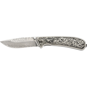 Browning Grand Pass Pocket Knife 3.5" Drop Point Damascus Blade Stainless Steel Handle Black