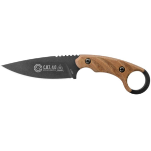 TOPS Knives C.U.T 4.0 Fixed Blade Knife 4.25" Drop Point 1095 Black Blade Canvas Micarta Handle Tan - Tops Knives