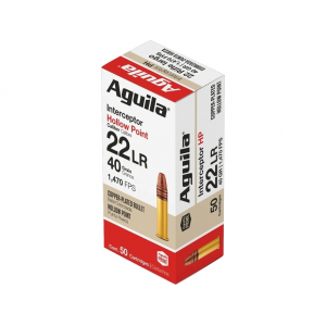 Aguila Interceptor 22LR Ammo 40 Grain Plated Hollow Point Case of 1000 (20 Boxes of 50) - Aguila