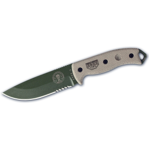 ESEE Knives ESEE-5 Fixed Blade Knife 5.25" Partially Serrated Drop Point 1095 Olive Drab Blade Micarta Handle Gray - Esee Knives