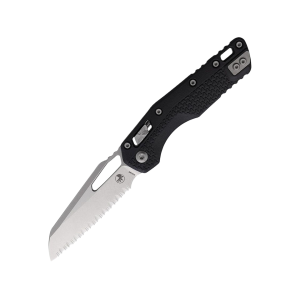 Microtech MSI Pocket Knife 3.88" Fully Serrated Sheepsfoot Bohler M390MK Stonewashed Blade Polymer Handle Black - Microtech