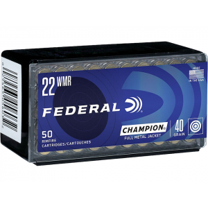 Federal Champion 22 Winchester Magnum Rimfire (WMR) Ammo 40 Grain Full Metal Jacket Box of 500 (10 Boxes of 50)