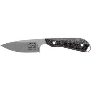White River Knives M1 Caper Fixed Blade Knife 3" Drop Point CPM S35VN Stonewashed Blade Burlap Micarta Handle Black - White River Knives
