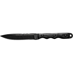 TOPS Knives Ranger Bootlegger Fixed Blade Knife 5" Clip Point 1095 Black Traction Blade G-10 Handle Black - Tops Knives