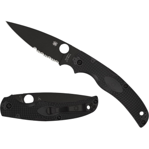 Spyderco Native Chief Folding Knife 4.02" Partially Serrated Drop Point CTS BD1N Black Blade Fiberglass Reinforced Nylon (FRN) Handle Black - Spyderco