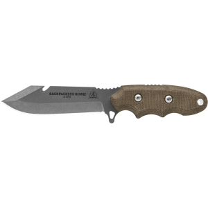 TOPS Knives Backpackers Bowie Fixed Blade Knife 4.5" Clip Point 1095 Tumble Blade Canvas Micarta Handle Tan - Tops Knives