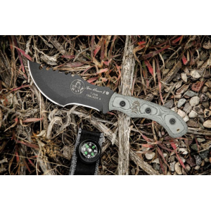 TOPS Knives Tom Brown Mini Tracker #4 Fixed Blade Knife 3.75" Drop Point 1095 Black Traction Blade Linen Micarta Handle Linen Micarta - Tops Knives