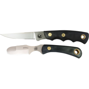 Knives of Alaska Jaeger/Muskrat Combo Fixed Blade Knife Set Rubber Handles Black with Jaeger Boning Knife, Muskrat Knife and Leather Sheath - Knives Of Alaska
