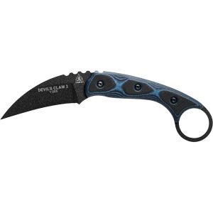 TOPS Knives Devil's Claw 2 Fixed Blade Knife 3.13" Karambit 1095 Black Traction Blade G-10 Handle Black/Blue - Tops Knives