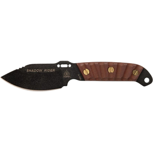 TOPS Knives Shadow Rider Fixed Blade Knife 3.25" Drop Point 1095 Black Traction Blade Canvas Micarta Handle Tan - Tops Knives