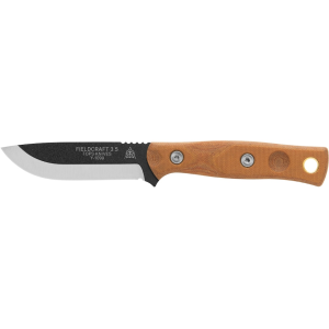TOPS Knives Fieldcraft 3.5 Fixed Blade Knife 3.75" Drop Point 1095 Black Traction Blade Canvas Micarta Handle Tan - Tops Knives