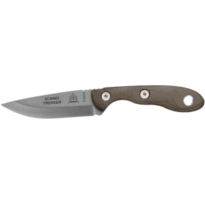 TOPS Knives Scandi Trekker Fixed Blade Knife 3.63" Drop Point 1095 Tumble Blade Canvas Micarta Handle Green - Tops Knives
