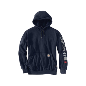 Carhartt Men's FR Force Loose Fit Midweight Logo Sleeve Hoodie Navy 2XL
