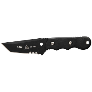 TOPS Knives SAW Special Assault Weapon Fixed Blade Knife 3.5" Partially Serrated Tanto Point 1095 Black Traction Blade G-10 Handle Black - Tops Knives