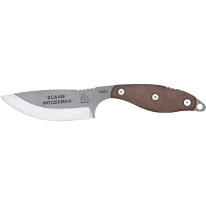 TOPS Knives Scandi Woodsman Fixed Blade Knife 3.5" Drop Point 1095 Tumble Blade Canvas Micarta Handle Green - Tops Knives