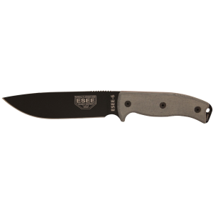 ESEE Knives ESEE-6 Fixed Blade Knife 6.5" Drop Point 1095 Black Powder Coat Blade Micarta Handle Gray - Esee Knives