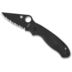 Spyderco Para 3 Pocket Knife 2.95" Fully Serrated Leaf CTS BD1N DLC Coating Blade Fiberglass Reinforced Nylon (FRN) Handle Black - Spyderco
