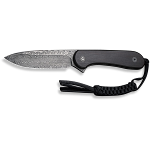 CIVIVI Elementum Fixed Blade Knife 3.98" Drop Point Damascus Black Blade Ebony Wood Handle - Civivi