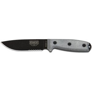 ESEE Knives ESEE 4S MB Fixed Blade Knife 4.5" Partially Serrated Drop Point 1095 Black Blade Micarta Handle Gray - Esee Knives