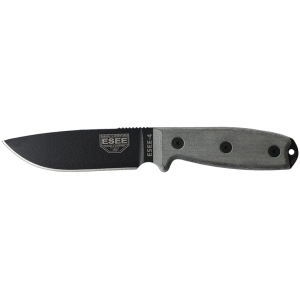 ESEE Knives ESEE 4P MB Fixed Blade Knife 4.5" Drop Point 1095 Black Blade Micarta Handle Gray - Esee Knives