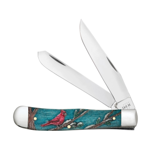 Case Trapper Cardinal Pocket Knife 3.27" Clip/Spey Tru-Sharp Mirror Polished Blade Bone Handle Blue - Case