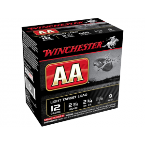 Winchester AA Light Target 12 Gauge Ammo 2-3/4" #9 Lead Shot 1-1/8 oz Case of 250 (10 Boxes of 25) - Winchester