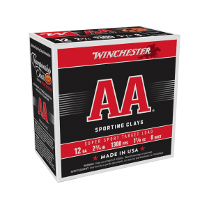 Winchester AA Super Sport Sporting Clays 12 Gauge Ammo 2-3/4" #8 Lead Shot 1-1/8 oz Case of 250 (10 Boxes of 25) - Winchester