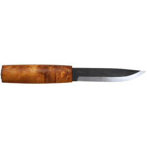 Helle Viking Fixed Blade Knife 4.33" Drop Point Laminated Black Blade Birch Handle Brown - Helle
