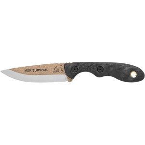 TOPS Knives Mini Scandi Survival Fixed Blade Knife 3" Drop Point 1095 Coyote Tan Blade Linen Micarta Handle Black - Tops Knives