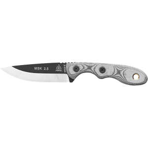 TOPS Knives Mini Scandi Fixed Blade Knife 3" Drop Point 1095 Black Traction Blade Linen Micarta Handle Gray - Tops Knives