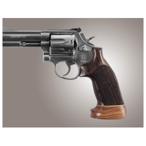 Hogue Fancy Hardwood Conversion Grips with Accent Stripe for S&W K, L-Frame Round to Square Butt Oversize Checkered Rosewood - Hogue