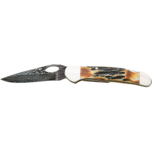 Bear & Son 5150LD Pocket Knife 3.25" Drop Point Damascus Blade Stag Handle - Bear & Son
